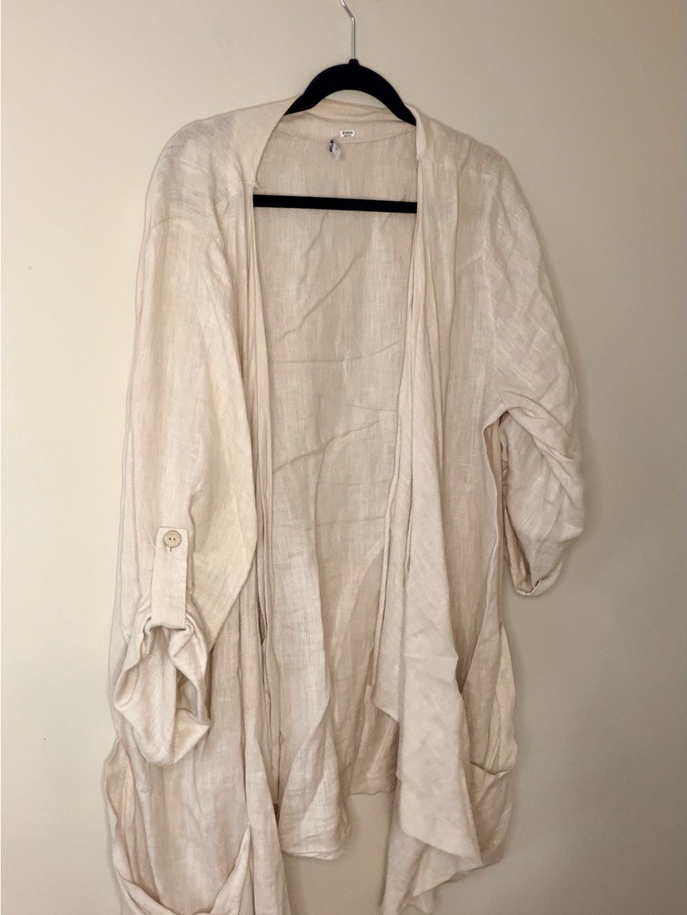 Lightweight Cream Open-Front Draped Cardigan